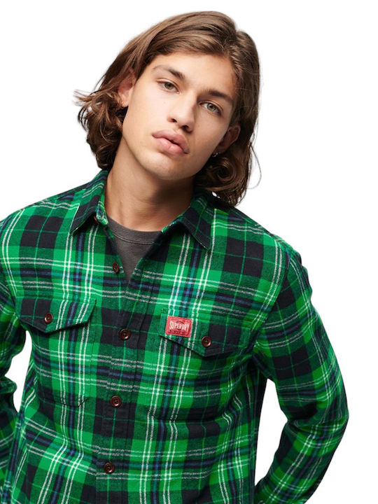 Superdry Ovin Men's Shirt Long Sleeve Cotton Checked Green