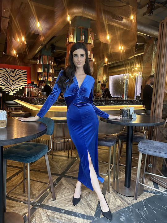 Dress Up Maxi Evening Dress Velvet with Slit blue royal