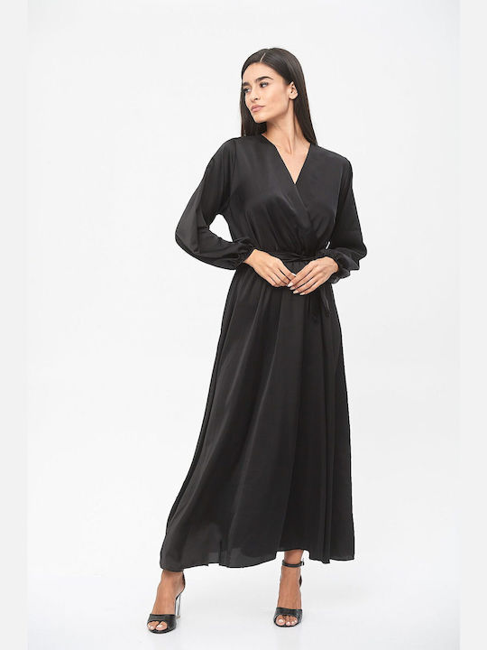 Dress Up Maxi Φόρεμα Σατέν Κρουαζέ Μαύρο