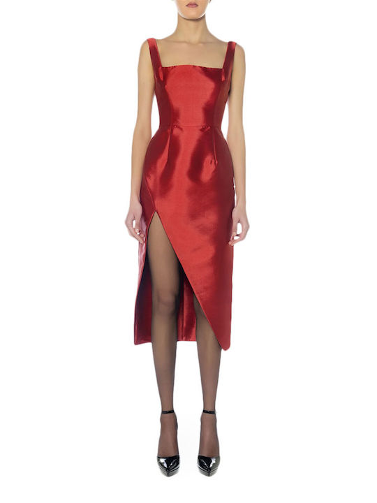 Mi-Ro Midi Dress with Slit Red
