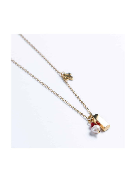 Cuoro Charm from Gold Plated Steel with Pearls