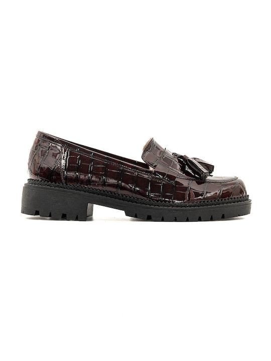 Politis shoes Leather Women's Moccasins in Burgundy Color