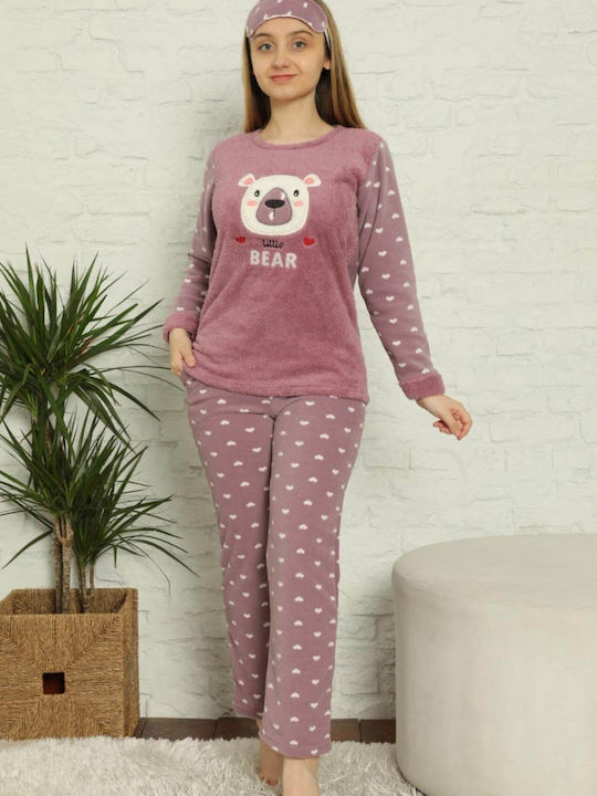 Akasya Pijama pentru copii De iarnă Fleece ROZ