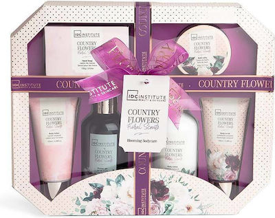 IDC Institute Country Flowers Skin Care Set for Cleaning Body Cleaning with Body Scrub , Bath Salts , Bubble Bath & Body Cream