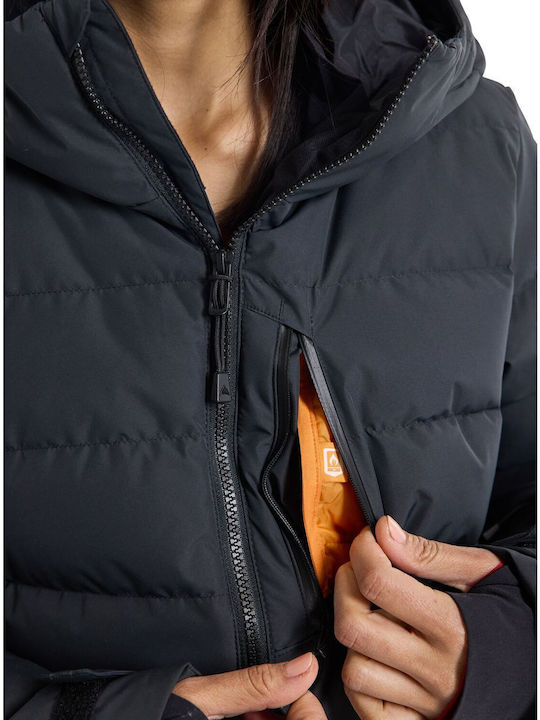 Lang Damen Puffer Jacke für Winter Schwarz