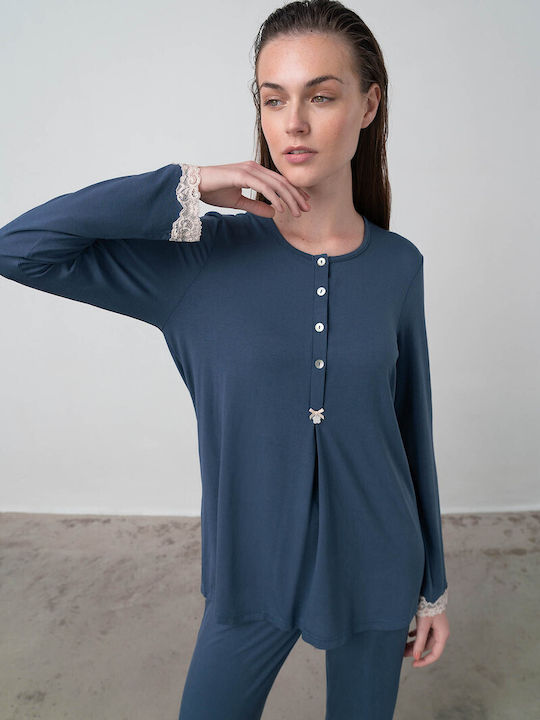 Vamp Winter Damen Pyjama-Oberteil Green Salvia