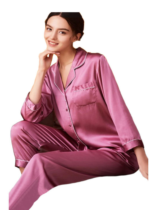 Pretty Lingerie Winter Damen Pyjama-Set Satin Rose