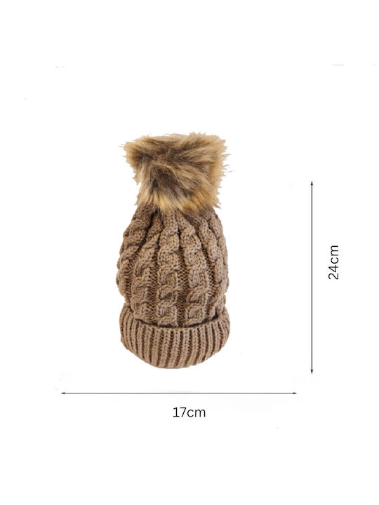 Rose Accessories Knitted Beanie Cap Brown