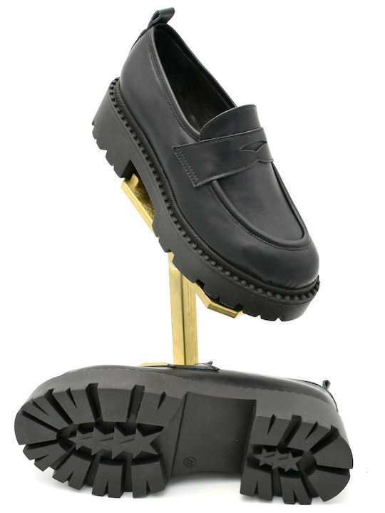 Leather Women's Loafers in Black Color