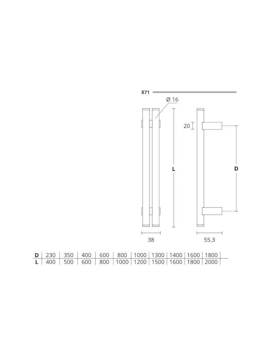 Convex Handle Front Door 871 871-400S05M01 Pair 400mm Matt Nickel-Inox