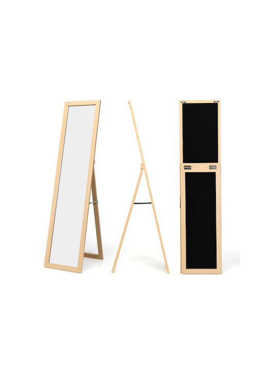 Costway Oglindă De Podea Cu Cadru Din Lemn Bej 148x50cm