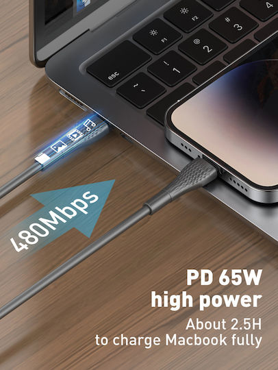 Ldnio LC671 USB 2.0 Cable USB-C male - USB-C 65W PD Γκρι 1m