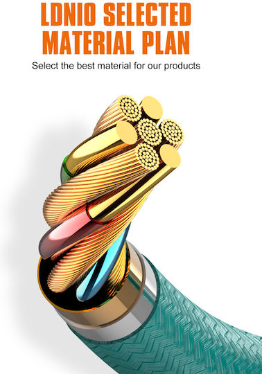 Ldnio LC631 Braided USB 2.0 Cable USB-C male - USB-C 65W PD Πράσινο 1m
