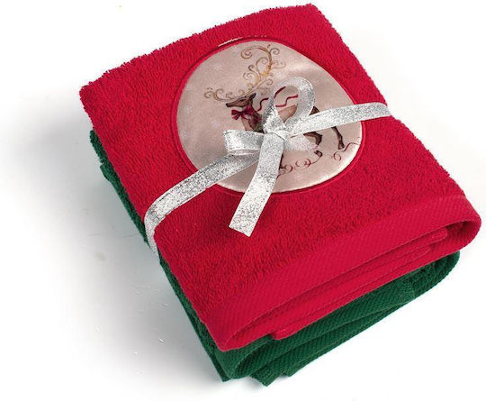 Dimcol Hand Towel Reindeer 40x60cm Red-Green 2 Pieces
