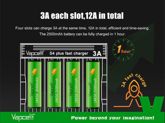 Vapcell S4 Plus V3.0 Charger 4 Batteries Li-ion/Ni-Cd/Ni-MH Size
