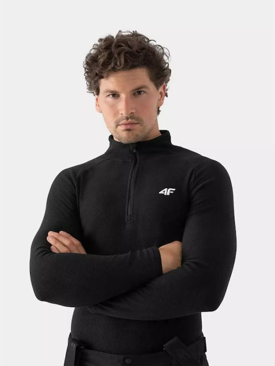 4F Men's Athletic Long Sleeve Blouse with Zipper Black