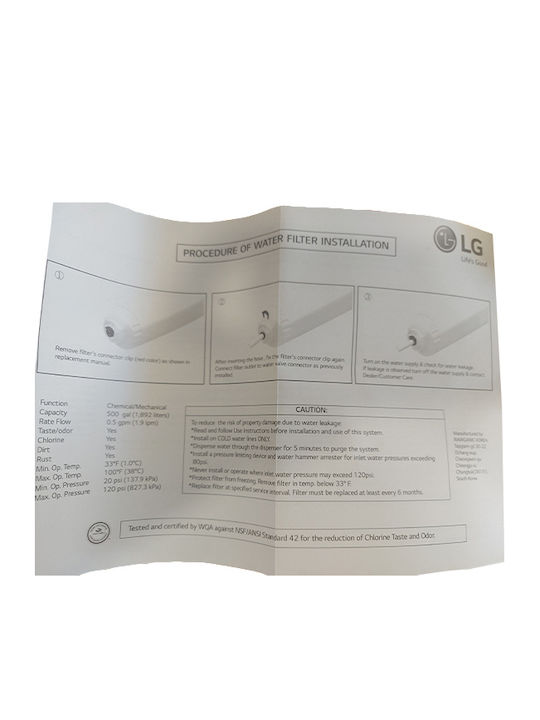 LG Activated Carbon External Replacement Water Filter for LG Refrigerator