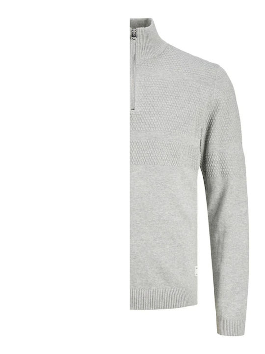 Jack & Jones Pulover Bărbătesc cu Mânecă Lungă Decolteu cu fermoar grey colour