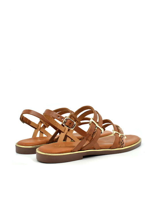 Leder Flache Sandalen für Damen in Tabac Braun Farbe