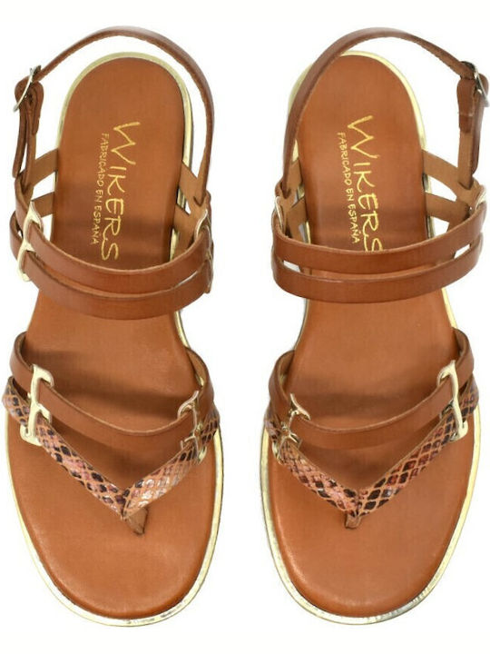 Leder Flache Sandalen für Damen in Tabac Braun Farbe