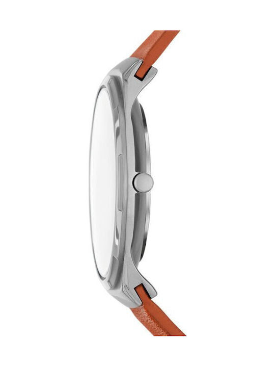 Skagen Мелбай Мъжки часовник 40мм На батерия с Кафява кожена каишка