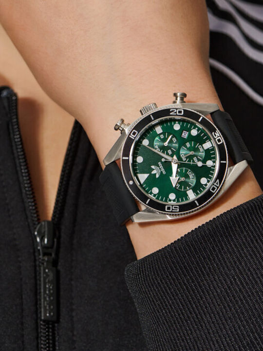 adidas Edition Two Ανδρικό Ρολόι 43mm Χρονογράφος Μπαταρίας με Ασημί Καουτσούκ Λουράκι