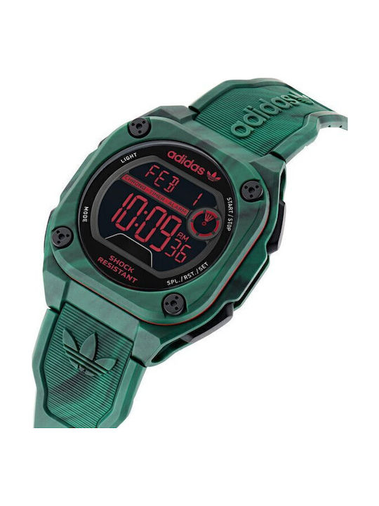 adidas City Tech Two Digital Men's Watch 45mm Battery with Green Rubber Strap