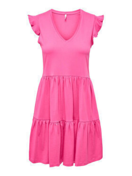 May Summer Mini Dress with Ruffle Shocking Pink