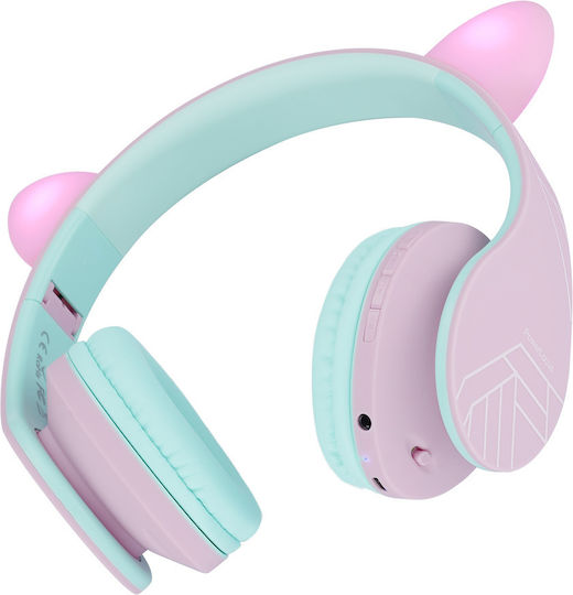 PowerLocus P2 Cat Ear Ασύρματα / Ενσύρματα Παιδικά Over Ear Ακουστικά με Ραδιόφωνο Ροζ