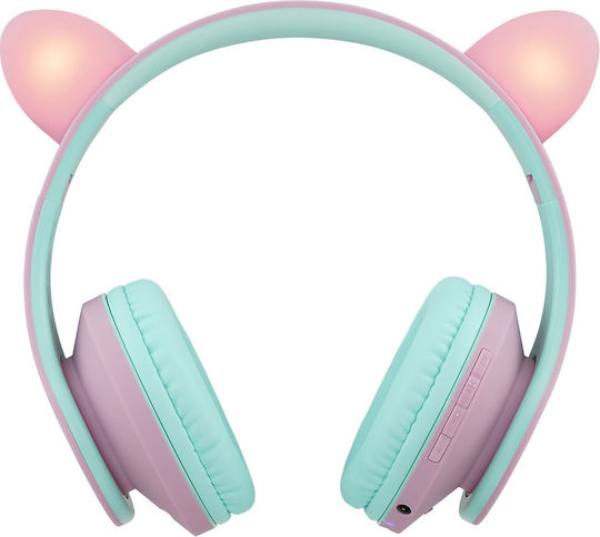 PowerLocus P2 Cat Ear Ασύρματα / Ενσύρματα Παιδικά Over Ear Ακουστικά με Ραδιόφωνο Ροζ