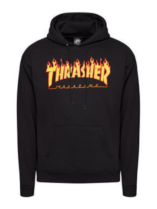 Flame Men's Sweatshirt with Hood & Pockets Μαύρο.