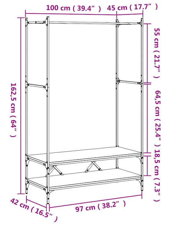 vidaXL Floor Garment Rack made of Wood Brown 100x45x162.5cm