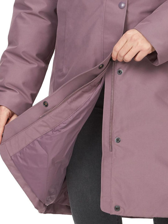 Women's Short Puffer Jacket Waterproof for Winter with Hood Lilacc