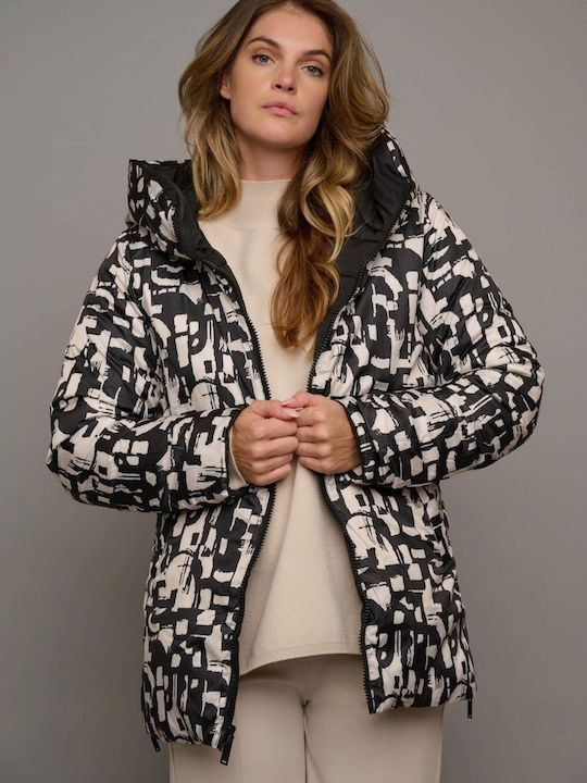 Rino&Pelle Kurz Damen Puffer Jacke Wendbar für Winter Μαύρο.