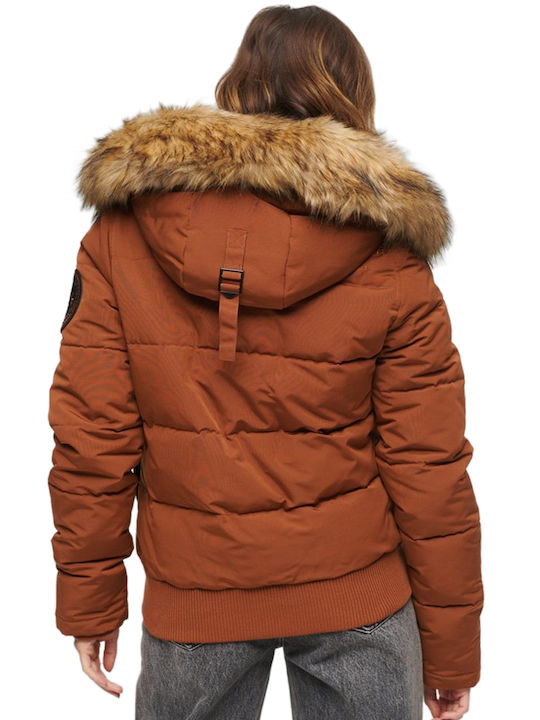 Superdry Everest Kurz Damen Puffer Jacke für Winter Bisque Brown