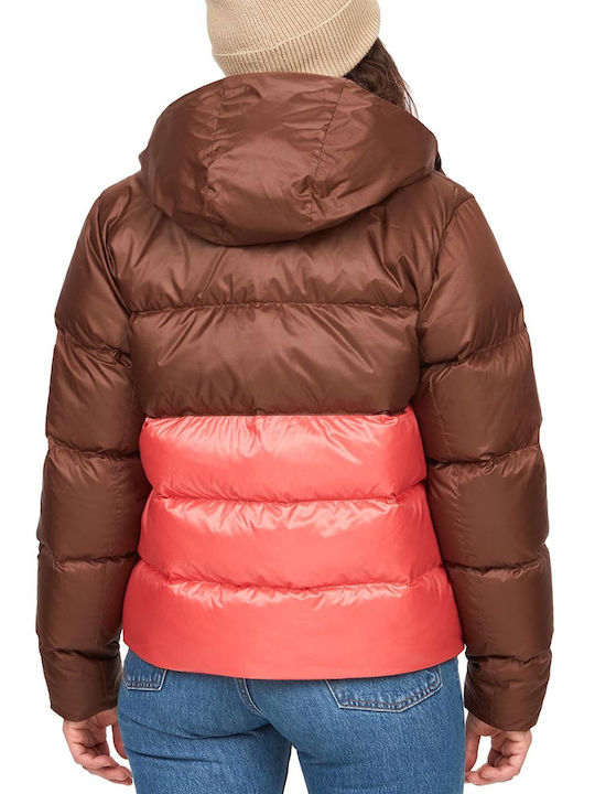 Marmot Women's Short Puffer Jacket for Winter with Hood Brown