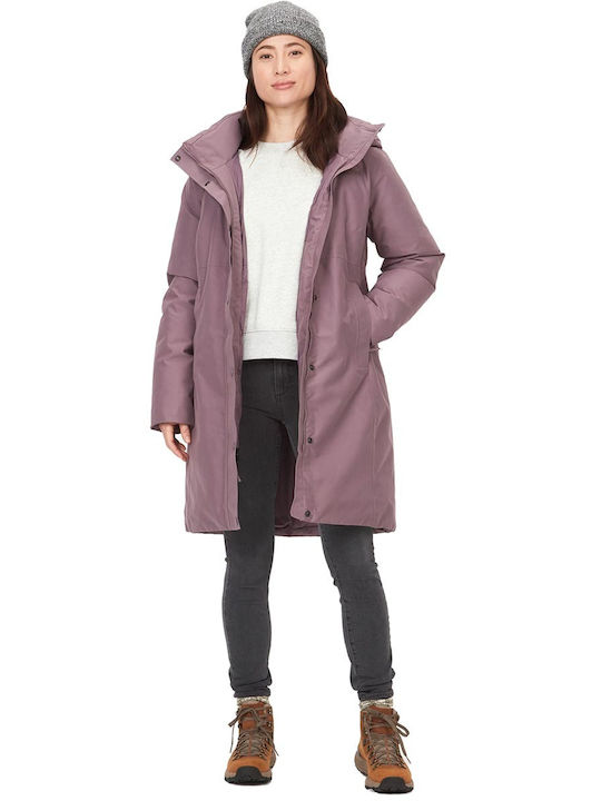 Women's Short Puffer Jacket Waterproof for Winter with Hood Lilacc