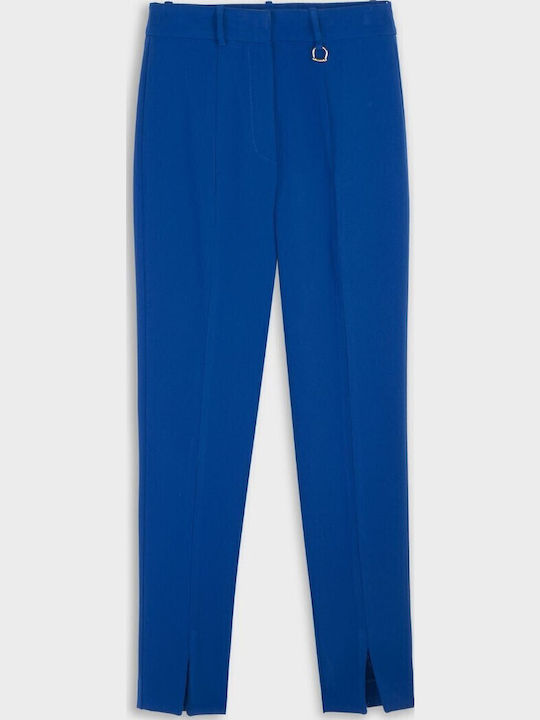 Women's High-waisted Fabric Trousers Regular Fit Blue