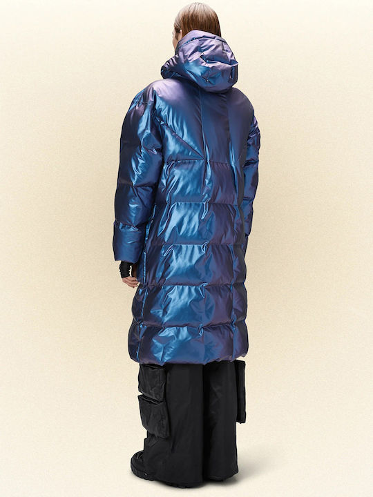 Rains Long Men's Winter Puffer Jacket Blue