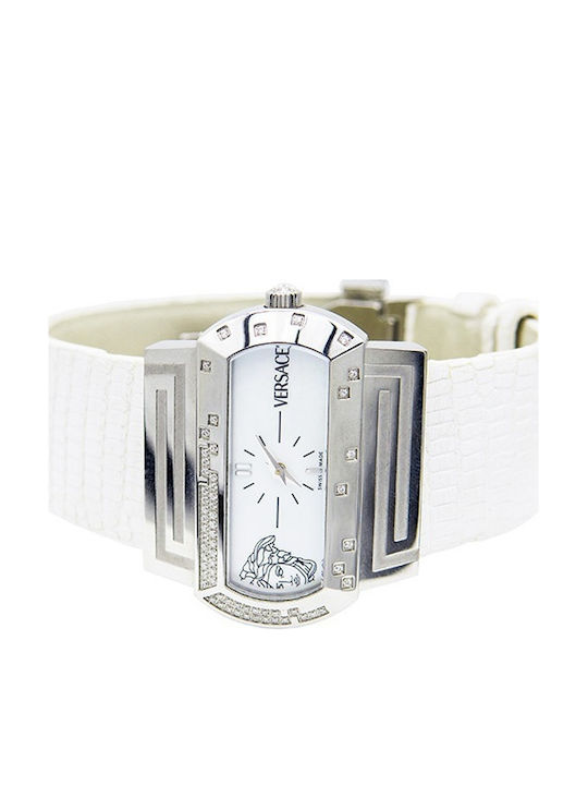 Versace Hipodrome Women's Watch with White Leather Strap