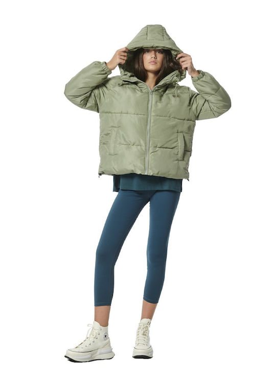 Κοντό Γυναικείο Puffer Μπουφάν για Χειμώνα Shadow Grey