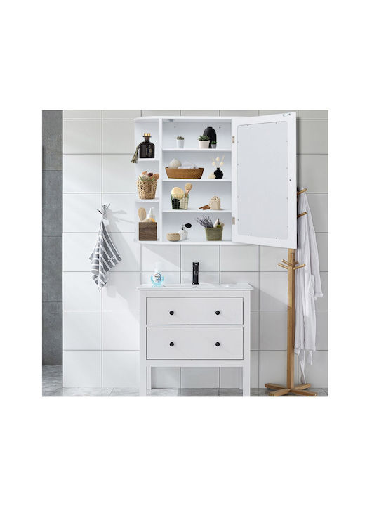 Costway Oglindă de Baie din MDF cu Raft & Dulap 65x17cm Alb