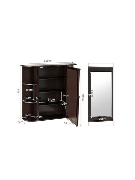 Costway Badezimmerspiegel aus MDF mit Regal & Schrank 66x63cm Braun