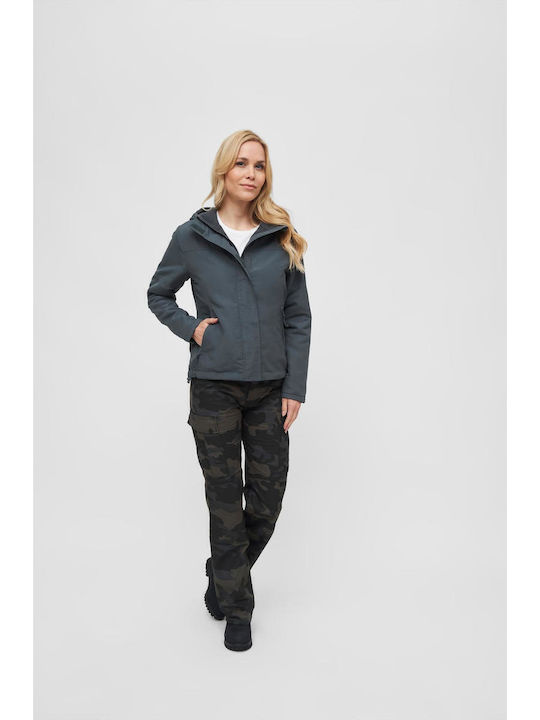 Women's Short Puffer Jacket Windproof for Winter Anthracite
