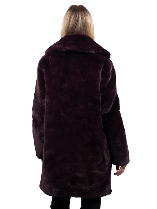 Jakke Women's Long Fur Burgundy.