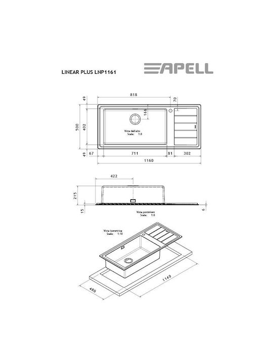 Apell Drop-In Spüle aus Verbundgranulat B116xT50cm Silber