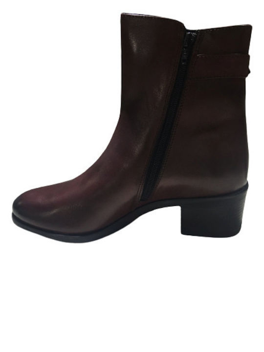 Adam's Shoes Leather Women's Ankle Boots with Medium Heel Burgundy