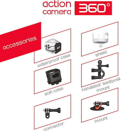 Billow BL-XS360 32GB Action Camera HD (720p) 360° Capture Underwater (with Case) and Wi-Fi Black