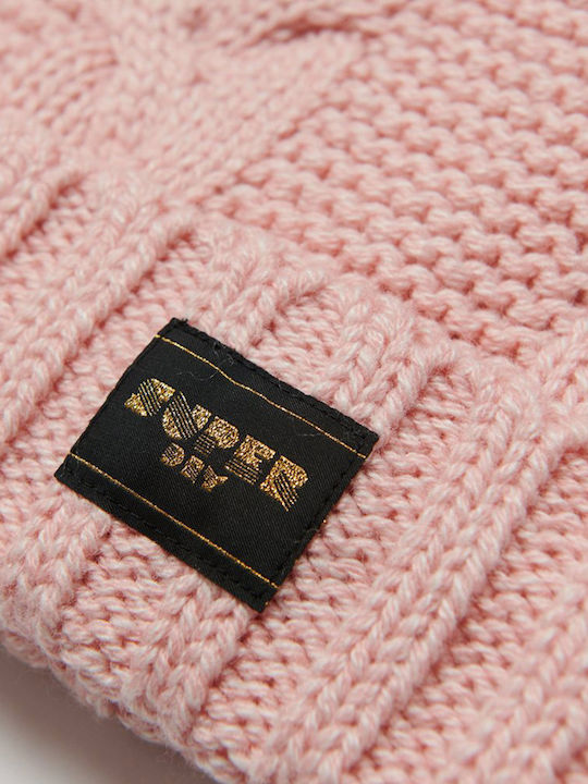 Superdry Cable Knit Beanie Unisex Beanie Gestrickt in Rosa Farbe
