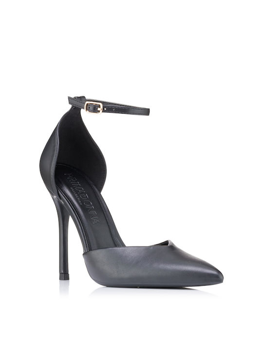 Primadonna Pointed Toe Black Heels with Strap